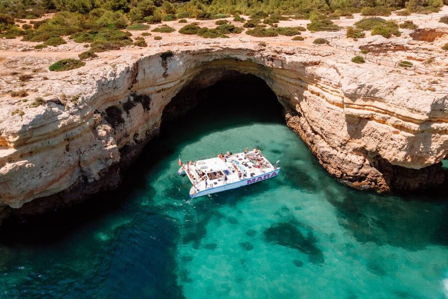 Albufeira: Caves and Coastline Catamaran Cruise to Benagil - Praia da Marinha and the approach to Benagil