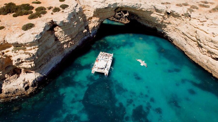Albufeira: Caves and Coastline Catamaran Cruise to Benagil - The supervised ocean swimming stop