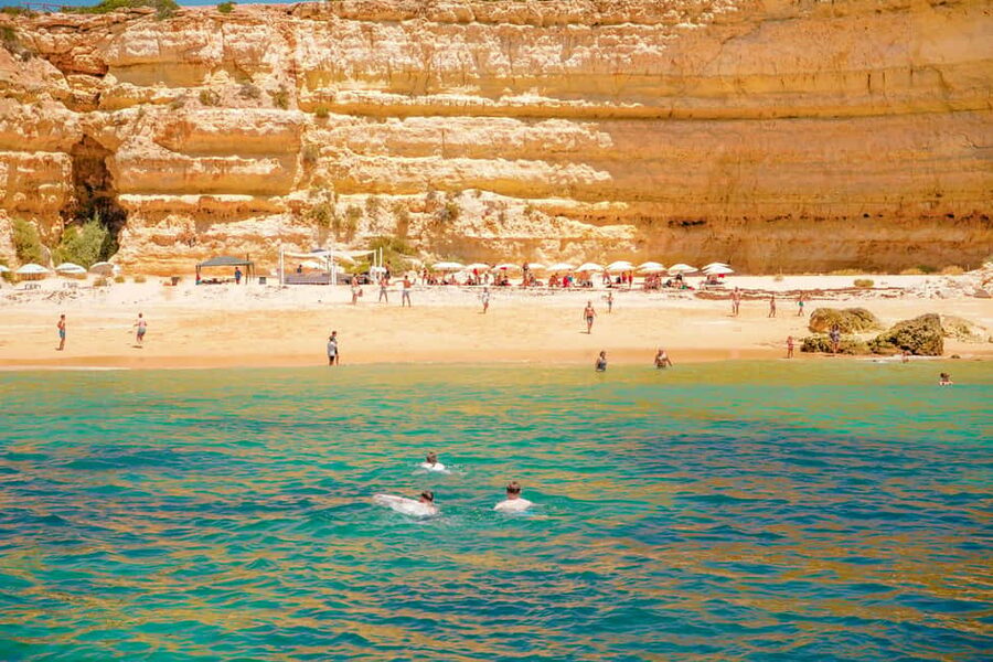 Albufeira: Sightseeing Cruise with Beach BBQ and Open Bar - Cruising west from Albufeira Marina