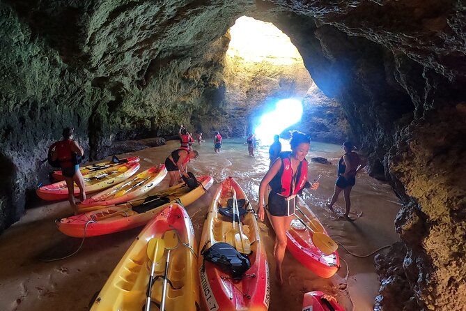 Explore Secret Caves and Beaches of Alvor - Boat & Kayak Tour - Kayaking Into João de Arens Natural Reserve
