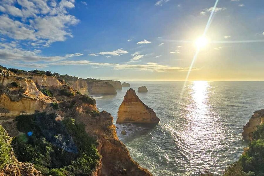 From Faro: 7 Valleys Hiking, Benagil Cave, & Snorkeling Tour - Seeing Benagil Cave from the clifftop