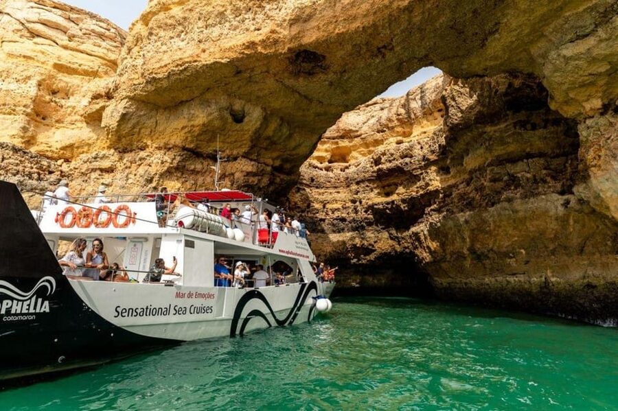 From Portimão: Benagil Sunset Cruise - Entering Benagil Cave by Catamaran