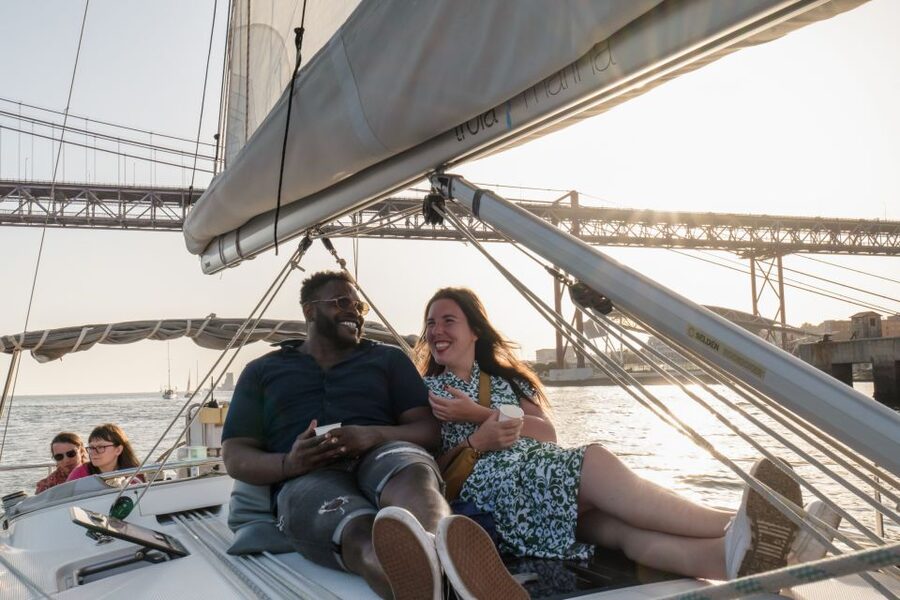 Lisbon: Daytime/Sunset/Night City Sailboat Tour with Drink - Leaving Belém beside the Monument to the Discoveries